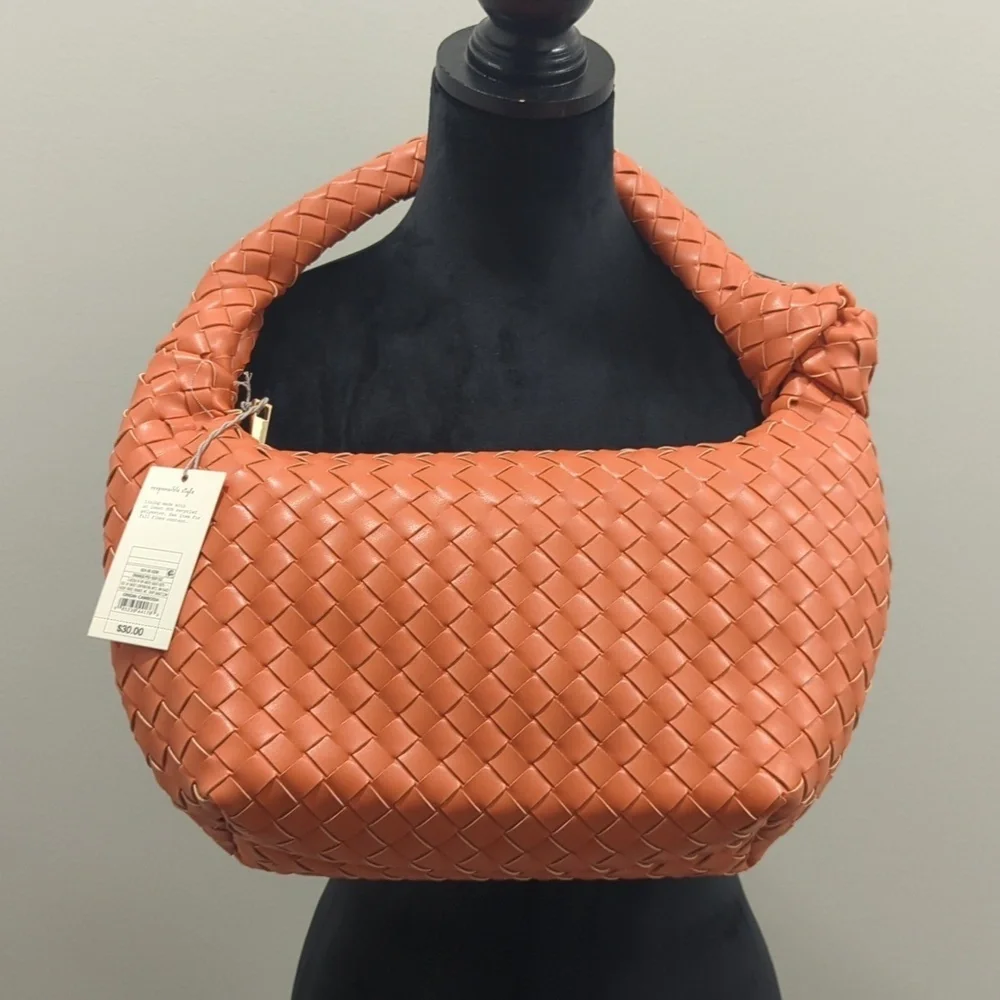 a new day Woven Hobo Shoulder Bag in Coral Orange - Picture 1 of 10